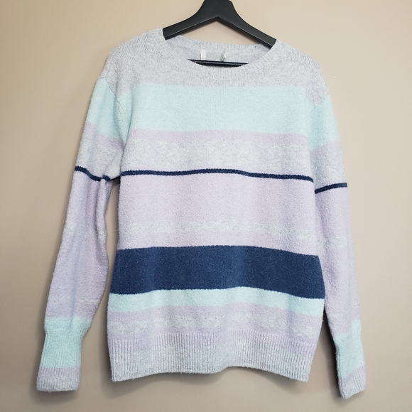 Caslon crewneck sweater in grey blue evie stripe S - Picture 2 of 6